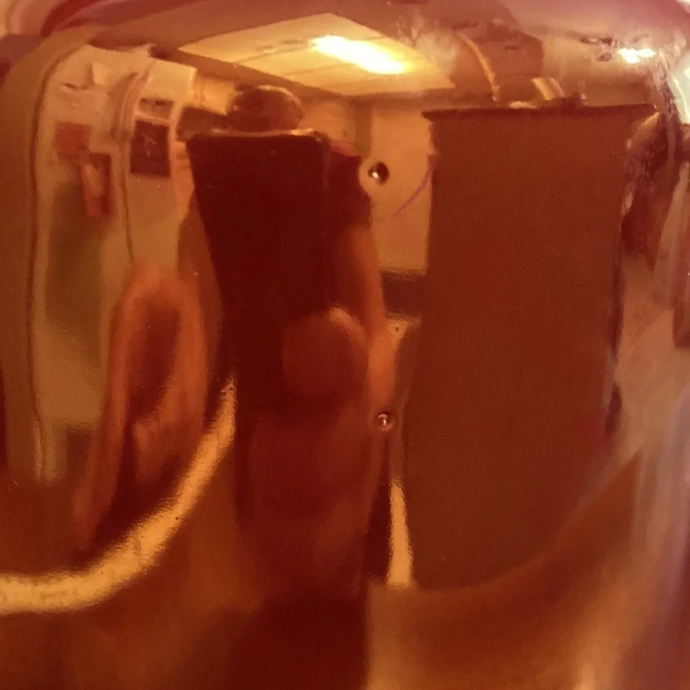NEW RAE DUNN RED IRIDESCENT HO HO HO LARGE CHUBBY CHRISTMAS CANISTER